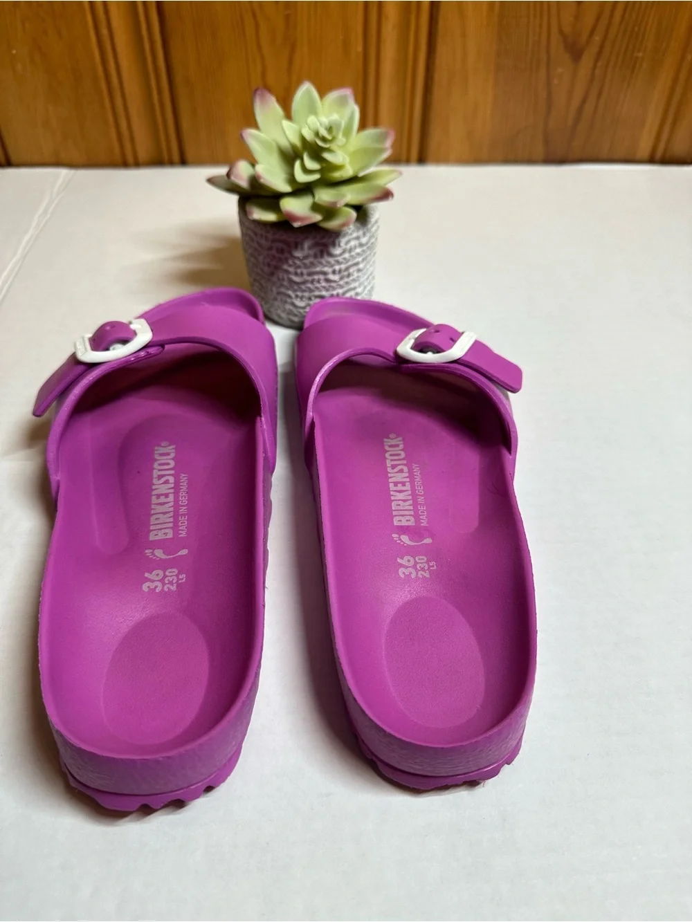 Birkenstock Kids Purple EVA Slide Sandals with White Buckles